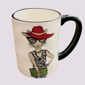 Signature Housewares Hipster Tiger Lady Black White Oversized Coffee Tea Mug Cup